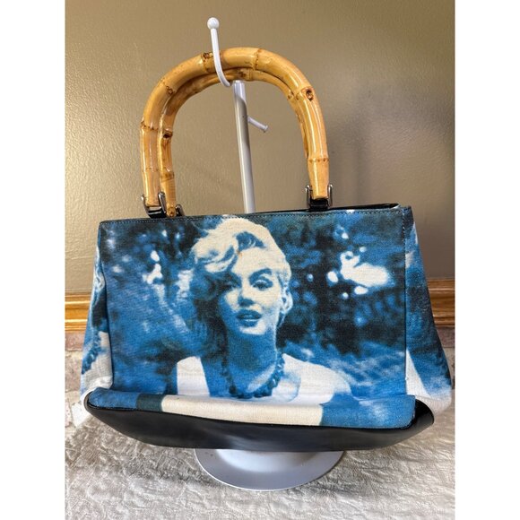 Marilyn Monroe Canvas Tote Bag With Bamboo Handles & Beaded Details - Picture 6 of 16